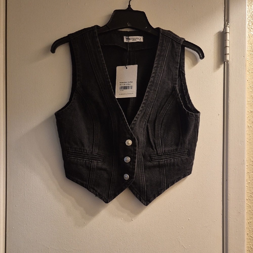 Princess Polly Black Denim Vest